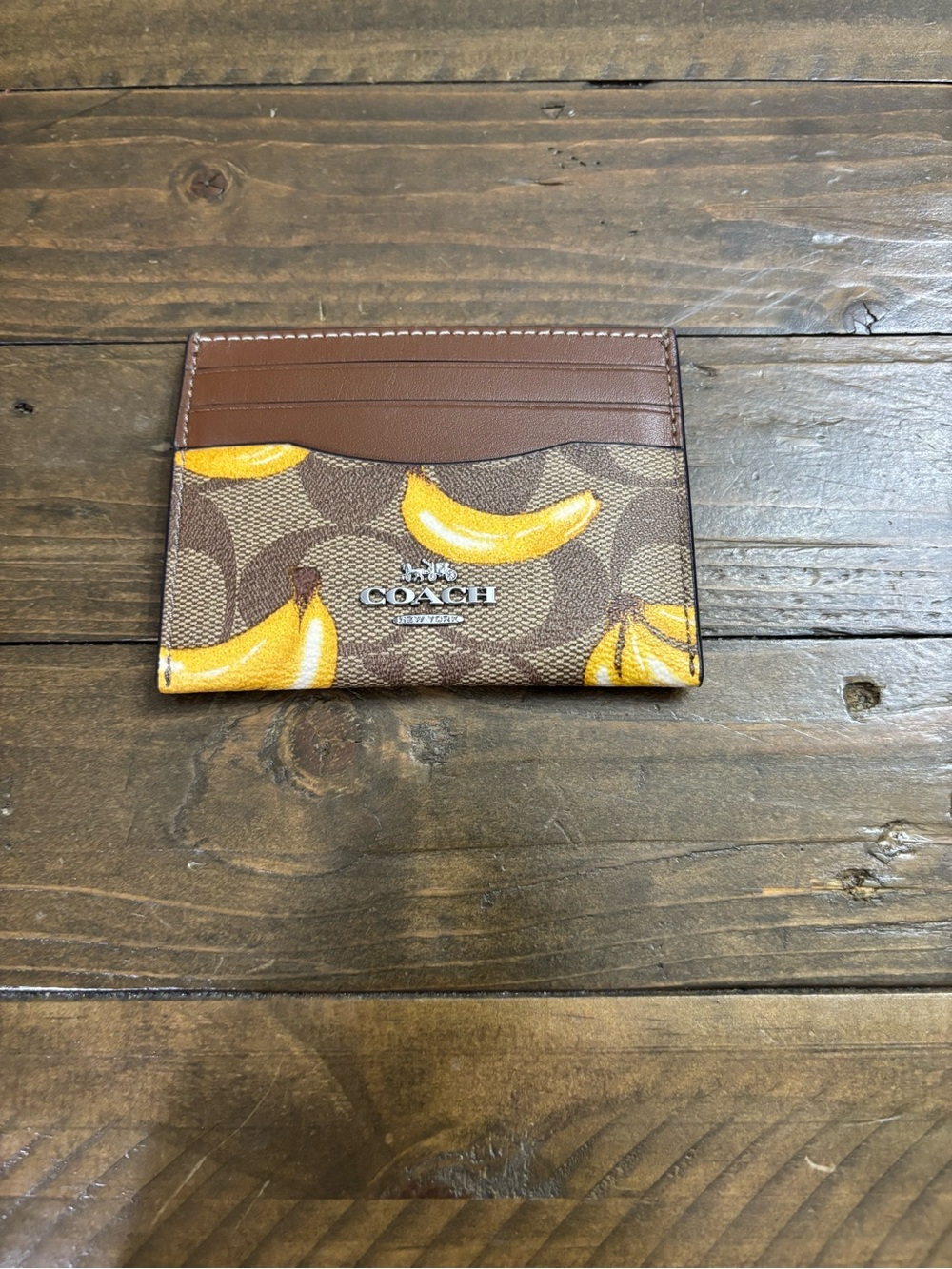 Coach Slim ID Card Case in Signature C and Banana Print